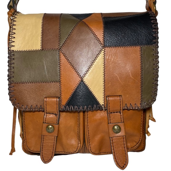 Patricia Nash Zig Zag Whipstitch Patchwork Armeno Leather Messenger bag - Picture 13 of 13